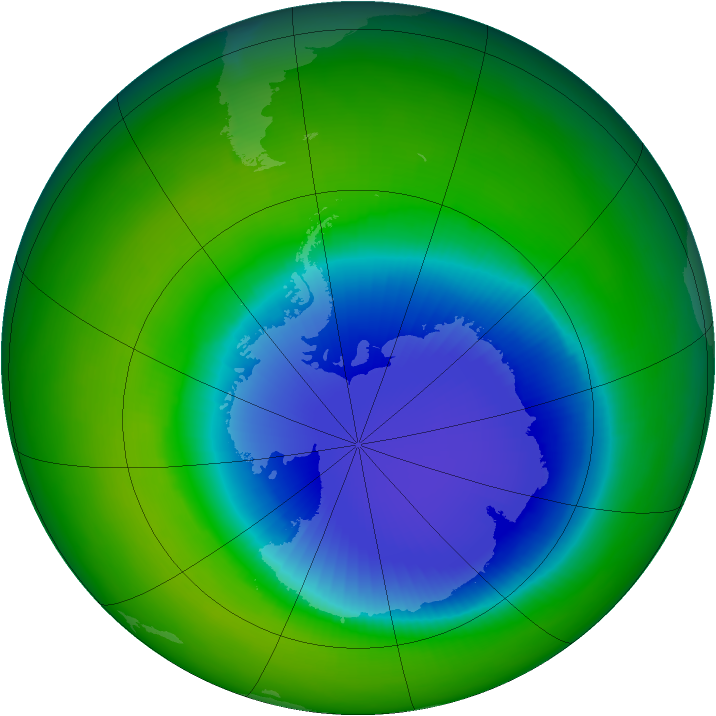 Antarctic ozone map for November 2001